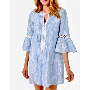 Lilly Pulitzer Hollie 3/4 Bell Sleeve Tunic Shift Mini Dress Blue XS